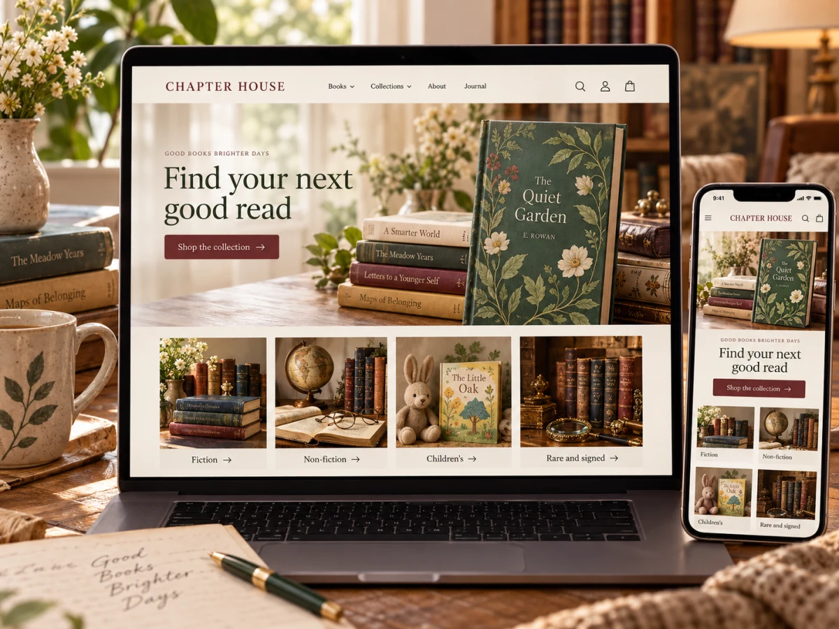 A book store on a laptop and a phone