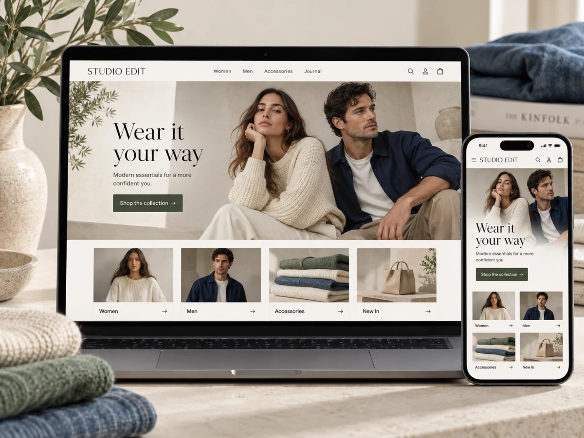 A fashion store on a laptop and a phone