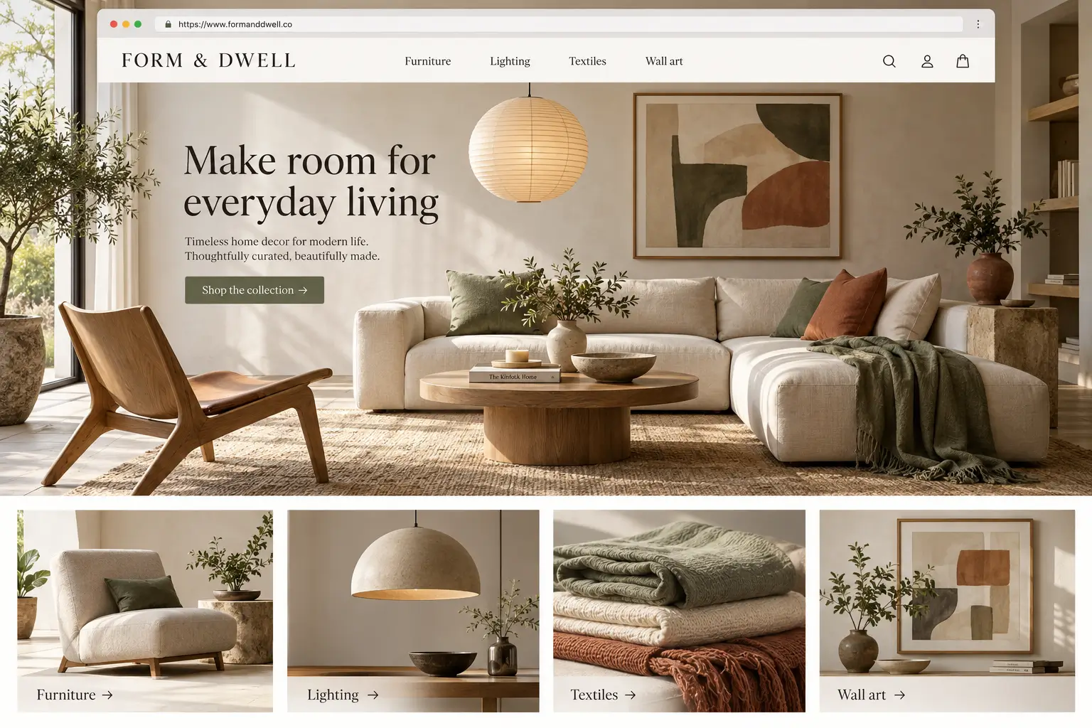 A drafted home decor storefront