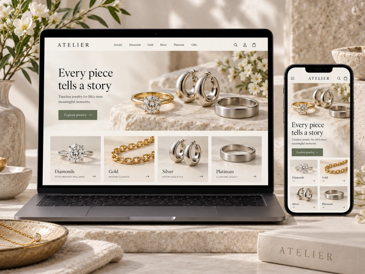 A jewelry store on a laptop and a phone