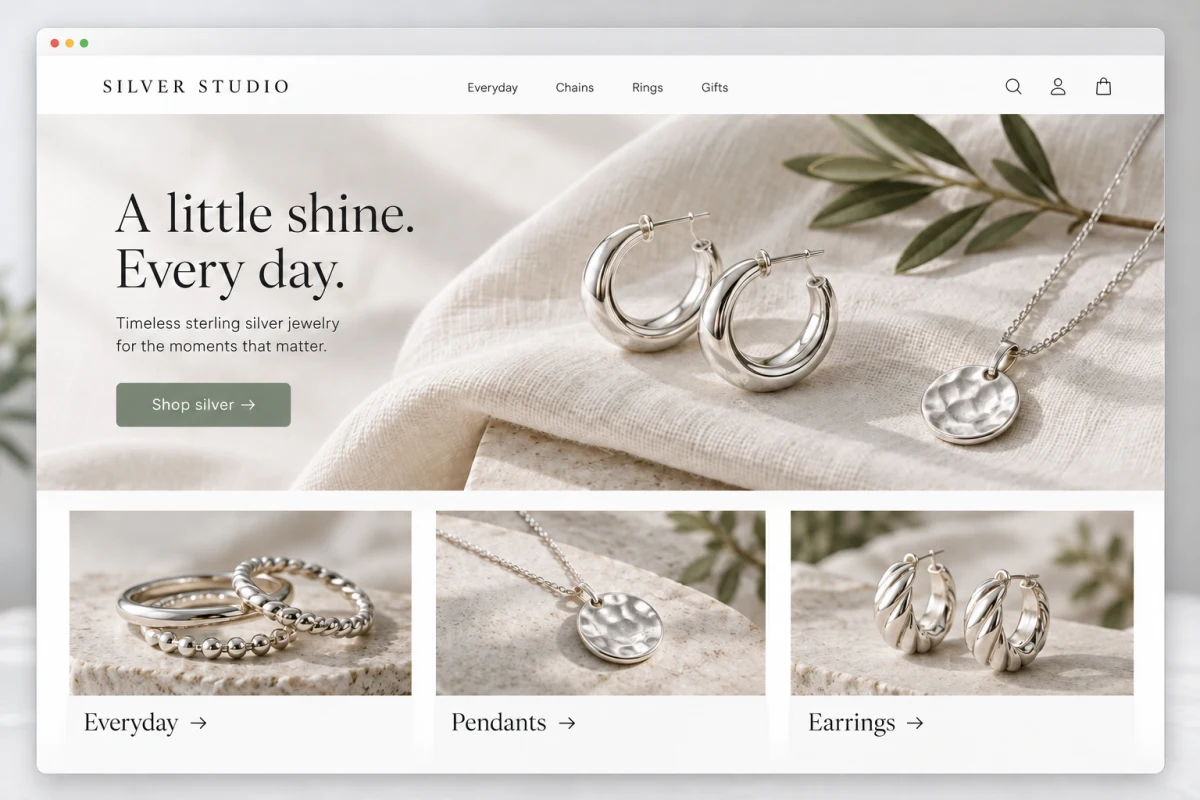 A drafted silver jewelry storefront