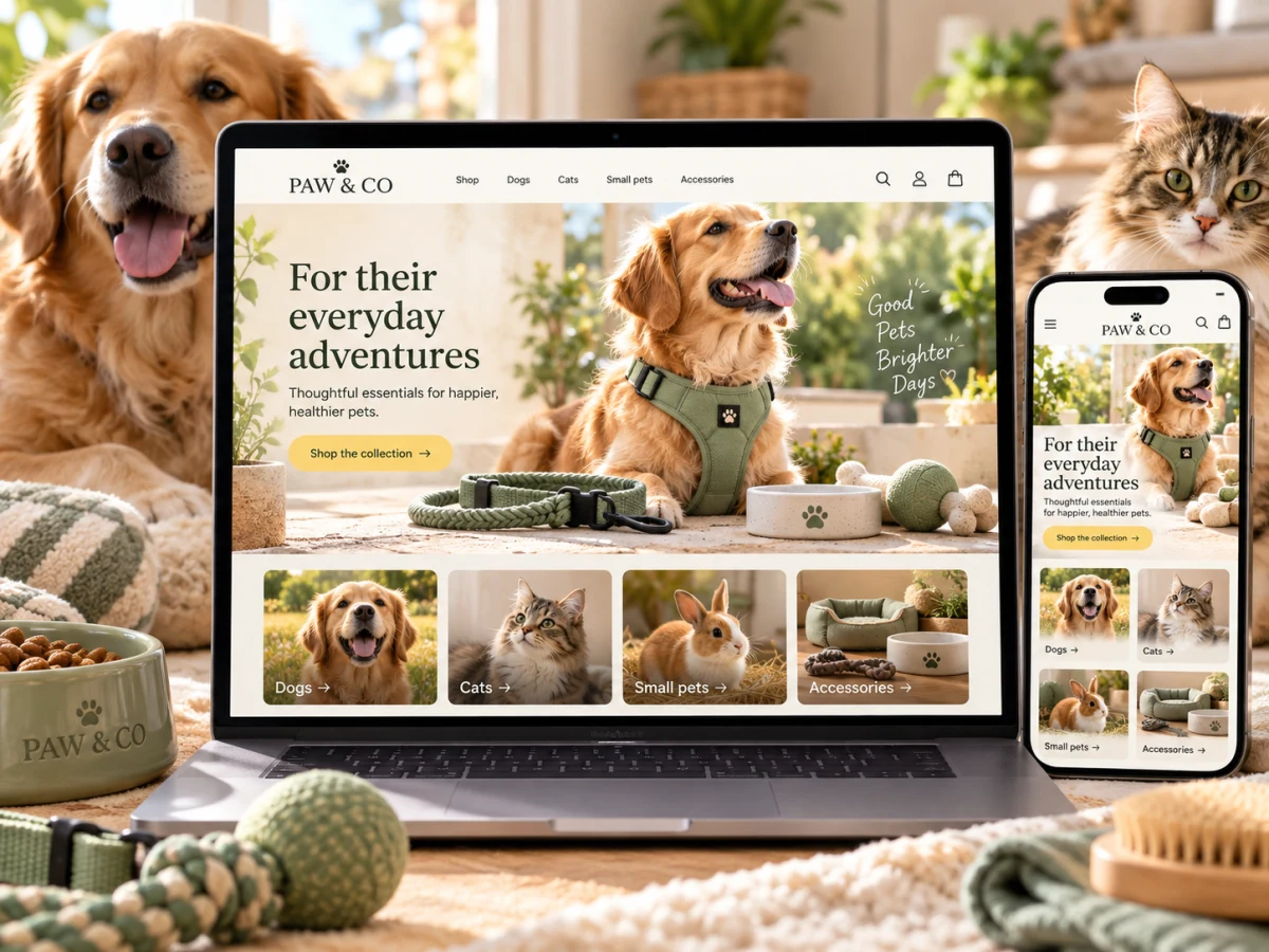 A pet store on a laptop and a phone