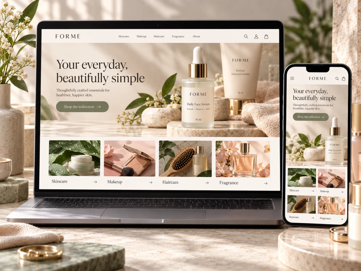 A skincare store on a laptop and a phone