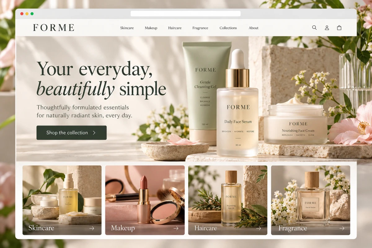 A drafted skincare storefront