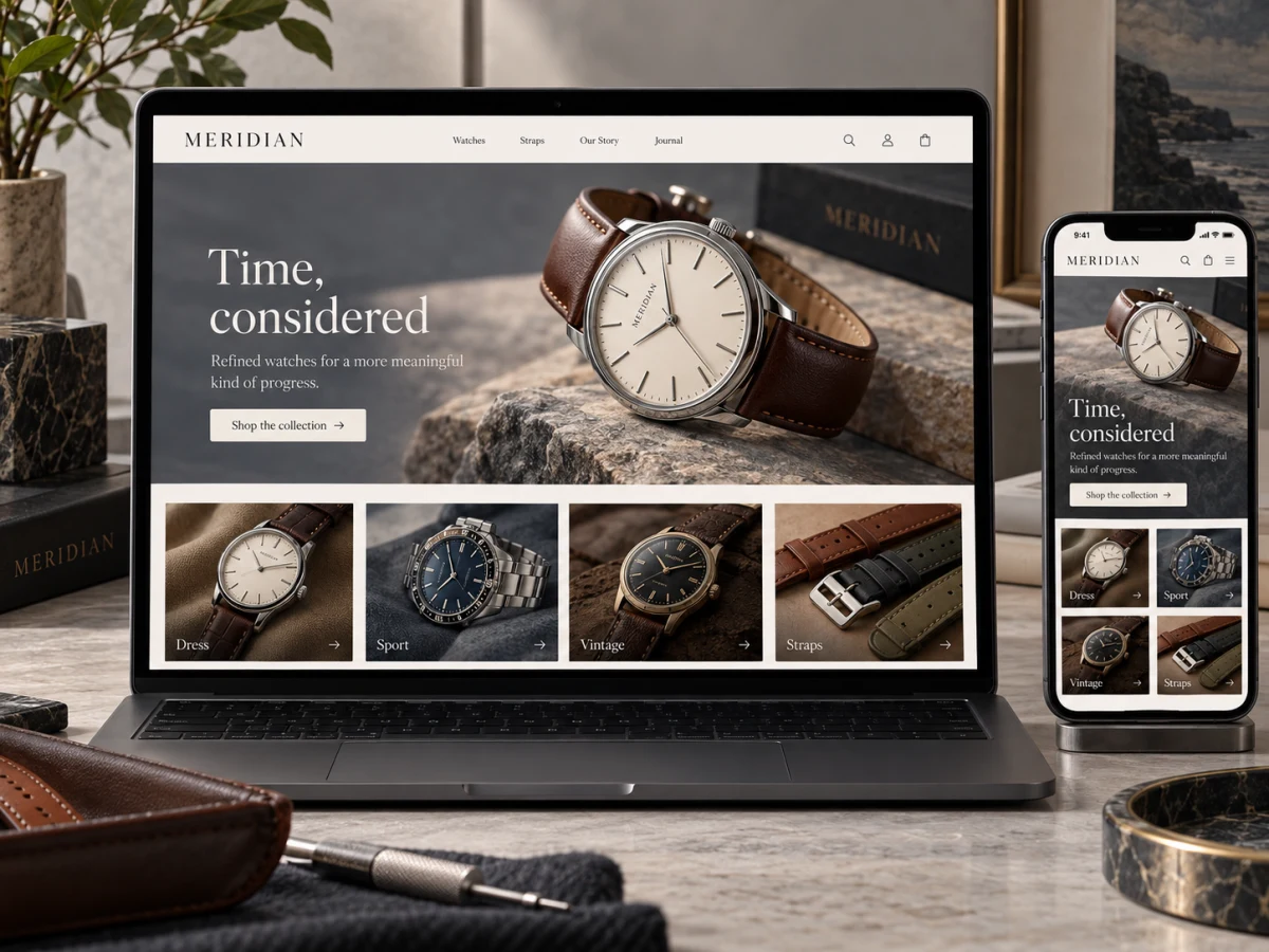 A watch store on a laptop and a phone